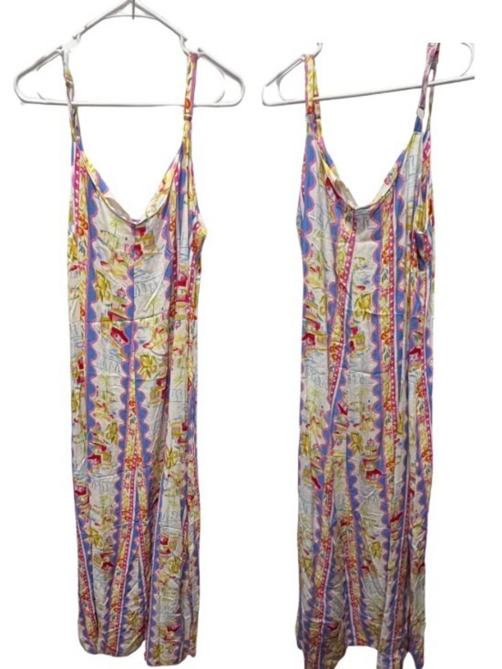 Lightweight Multicolor Printed Maxi Dress with Pink & Blue Accents